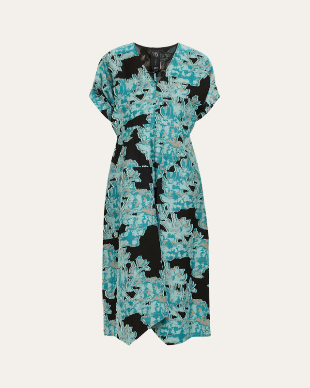 Aissa Joi Jacquard Short-Sleeve Midi Dress